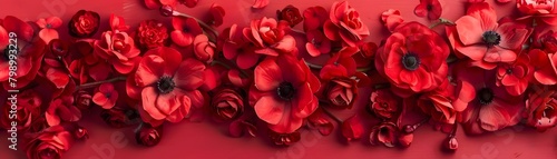 Vibrant Red Floral Backdrop with Blooming Flowers for Romantic or