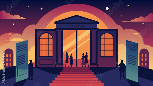 As the sun sets the doors of the History Museum open for an evening of learning and honoring the heroes of independence on this special occasion.. Vector illustration