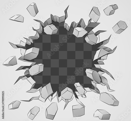 A wall background exploding with a hole breaking through it design