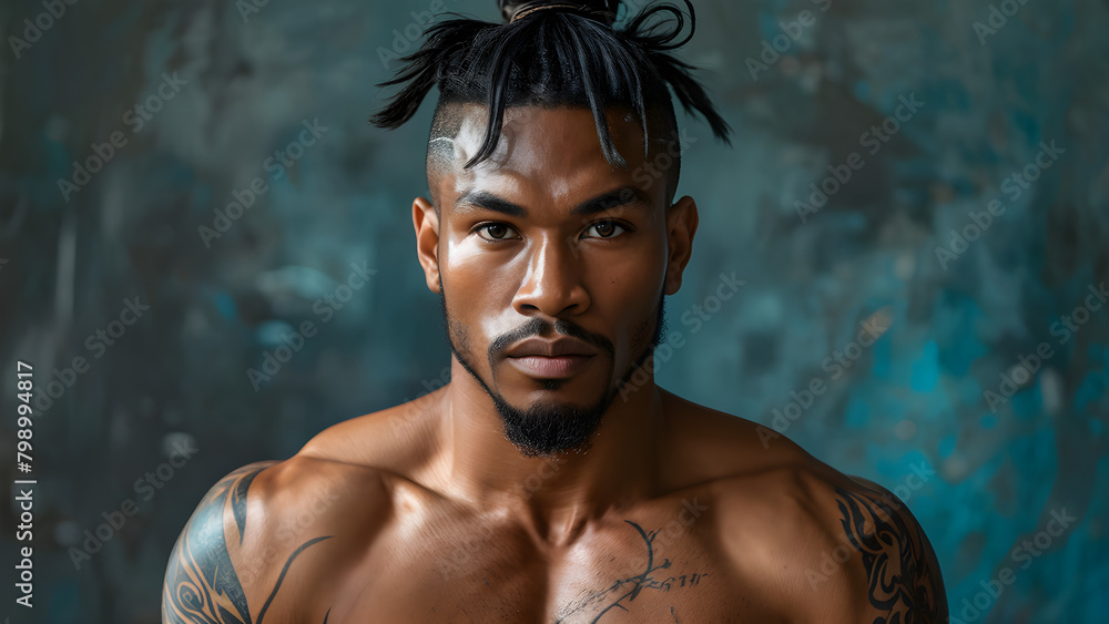 Elevated Style Pompadour for Black Muay Thai Athlete, High Rise Hairstyle of Fighter, Refined Pompadour Fighter's Signature Style Elevated Style Pompadour for Black Muay Thai Athlete, High Rise Hairstyle of Fighter, Refined Pompadour Fighter's Signature Style