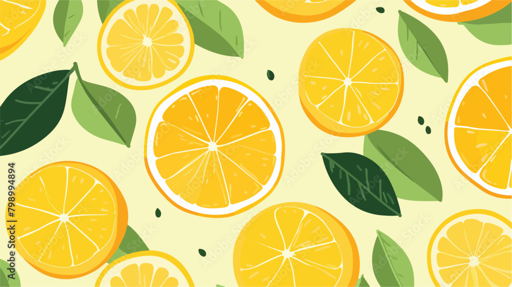 Lemon slices hand drawn vector seamless pattern. De