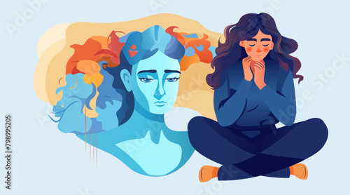 depressed woman sad girl suffering from psychological diseases anxiety mental health awareness month concept horizontal