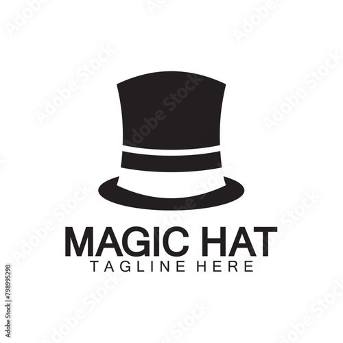 Magic hat logo, Black Magician hat icon vector template