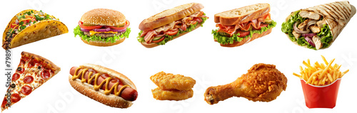set of fast food, street food and junk food, cut out