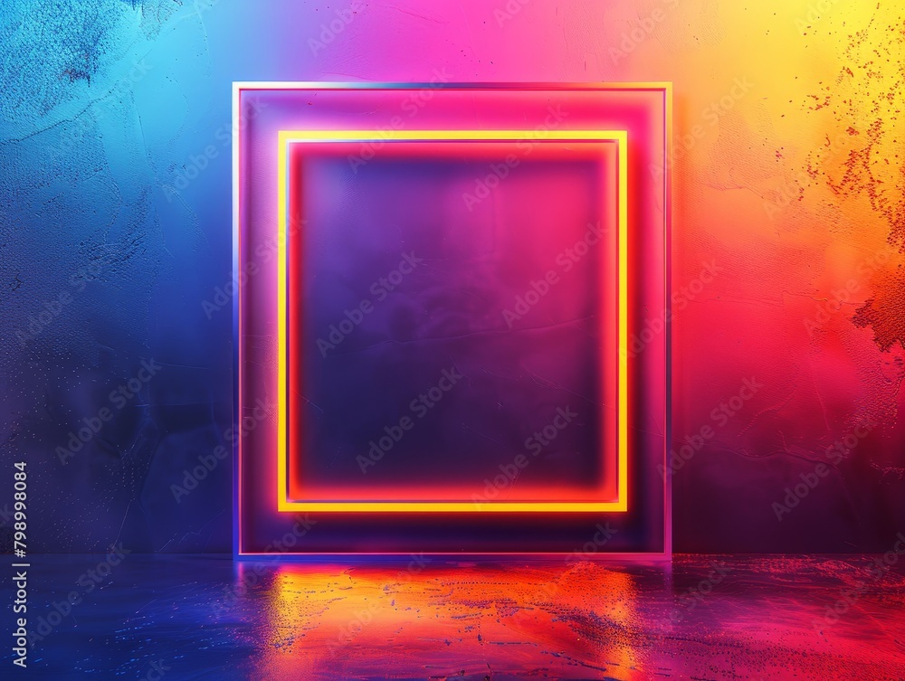 Neon lit frame with blue and red gradient forming a copy space for text. Neon lit frame with blue and red gradient forming a copy space for text.