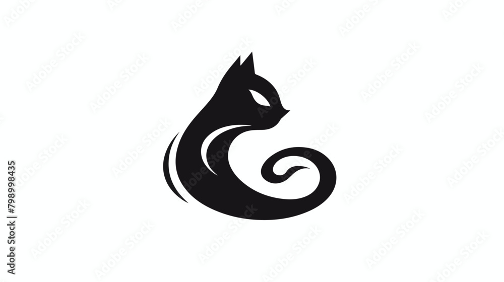 Logotype with silhouette of cat. Logo with domestic