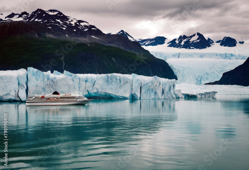 Glacier ship Panoramic view Alaska Johns Bay summer Cruise USA cruising Glacier Hopkins photo