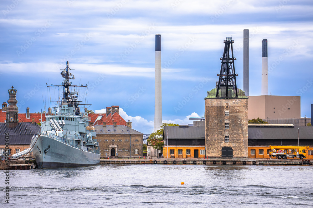 The Ships on Holmen and Copenhagen waterfront view