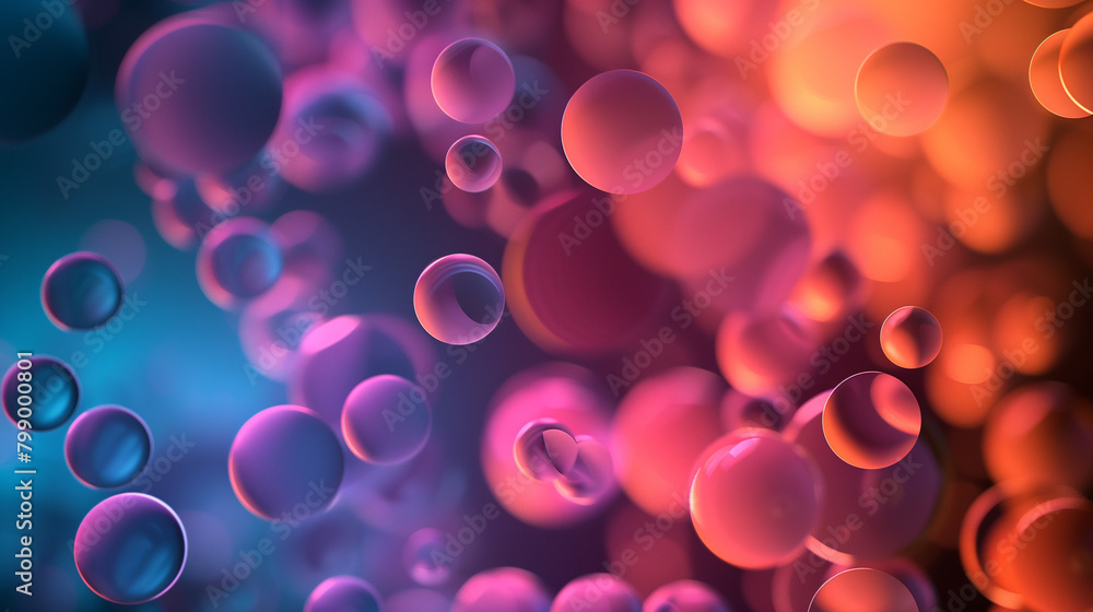 Ethereal Bokeh Effect, 3D Spheres in Pink and Blue Hues, Dreamy Gradient Background with Copy Space