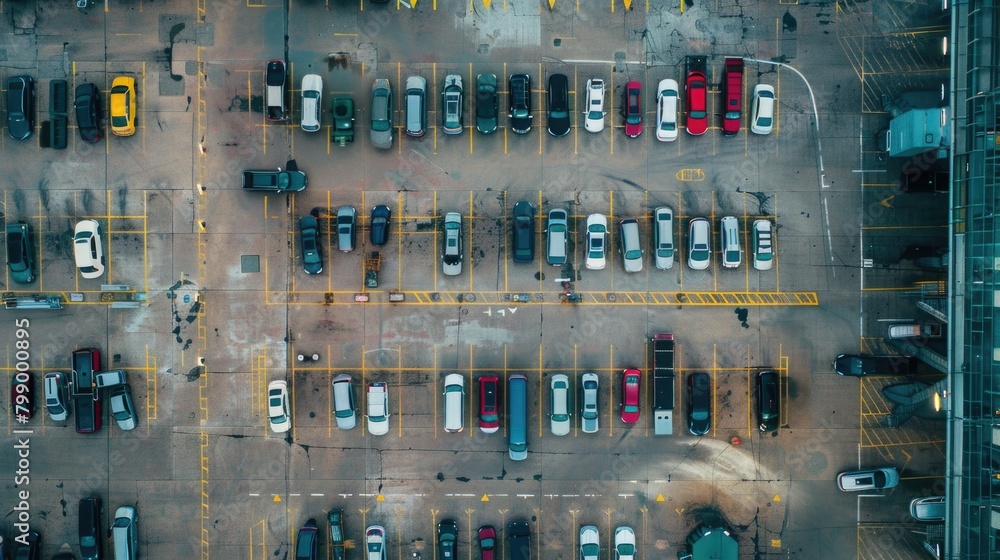 Aerial view of cars parked at a bustling international airport. Aerial view of cars parked at a bustling international airport.