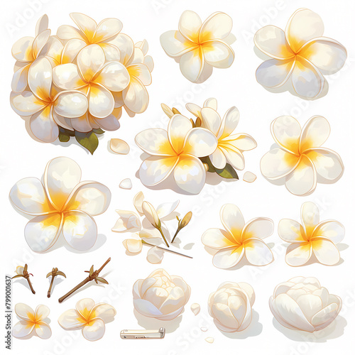 Freshly harvested plumeria flowers captured with a sense of tranquility and purity. Perfect for floral-themed designs or nature photography collections.