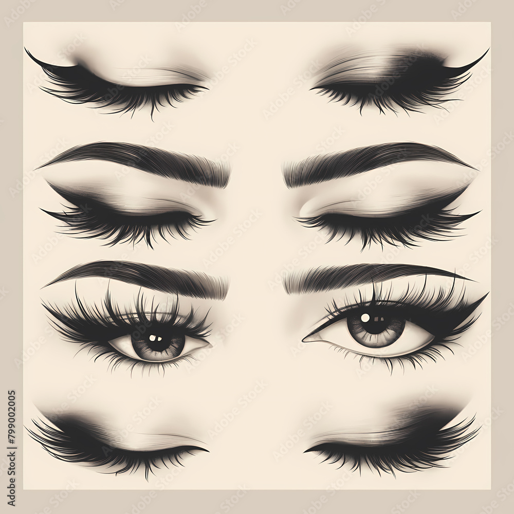 Close-up illustration of luxurious eye makeup showcasing a detailed and elegant application for beauty marketing.