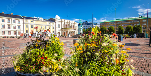 Gustav Adolfs square in Gothenburg scenic colorful panoramic view
