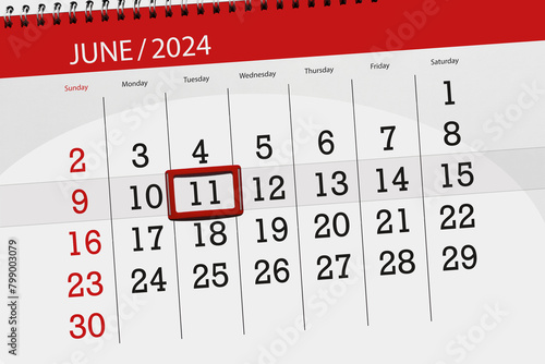 Calendar 2024, deadline, day, month, page, organizer, date, June, tuesday, number 11