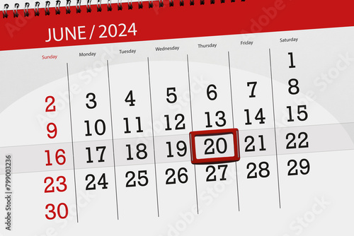 Calendar 2024, deadline, day, month, page, organizer, date, June, thursday, number 20