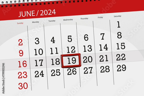 Calendar 2024, deadline, day, month, page, organizer, date, June, wednesday, number 19