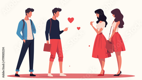 Love partner choice concept. Young man flirting dat photo