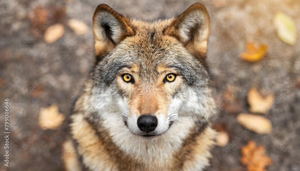 Naklejka premium Intense Close Up of a Wolf Staring Into the Camera. Generative AI