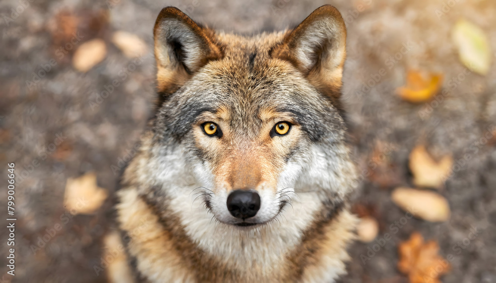 Intense Close Up of a Wolf Staring Into the Camera. Generative AI