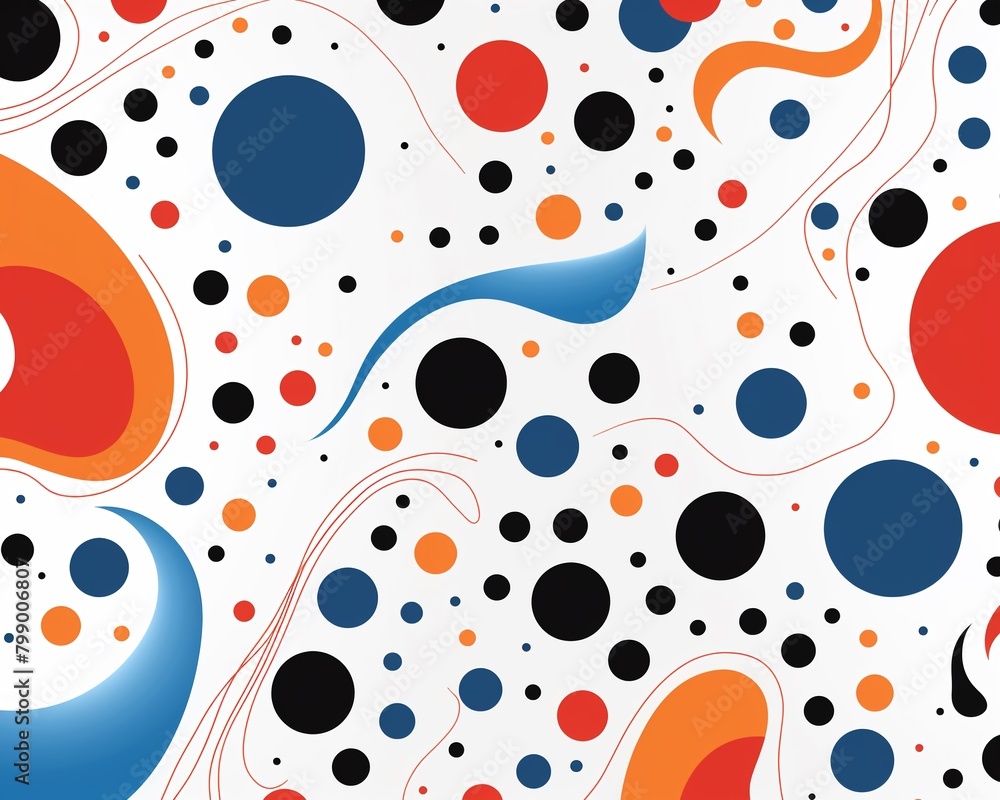 Artistic dots and swirls, repeating design, simple flat illustration, solid bg ,  seamless pattern