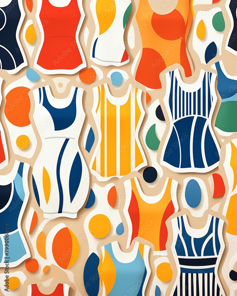 Bikinis and onepieces, summer textile repeat, flat graphic, solid color , pattern vectors and illustration Bikinis and onepieces, summer textile repeat, flat graphic, solid color , pattern vectors and illustration