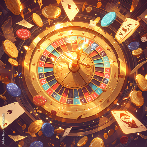 Bright and Colorful Roulette Game with Chips and Cards for a Joyful Gambling Experience