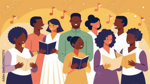 The walls of the chapel echo with the soulful melodies of a choir their harmonies a testament to the spirit of community and fellowship on Juneteenth.. Vector illustration