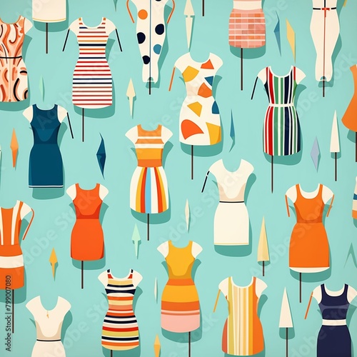 Diverse bathing suits, poolside motif, nonstop graphic, flat style, solid color background ,  pattern vectors and illustration photo