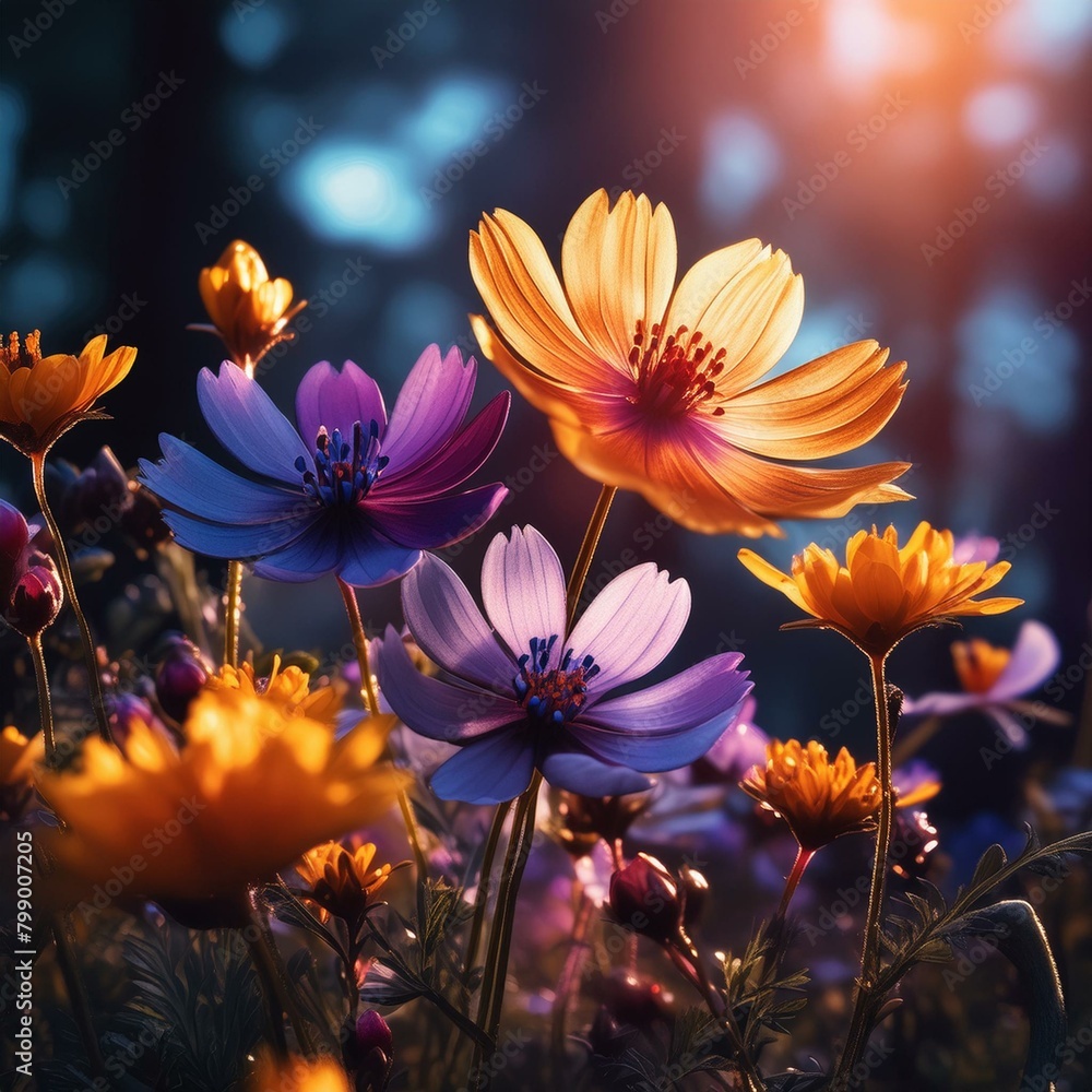 Dark Majesty: Vibrant Wild Flowers Close-Up in Contrast Dark Majesty: Vibrant Wild Flowers Close-Up in Contrast