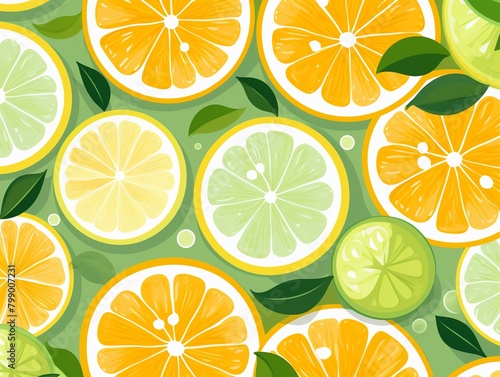 Fresh citrus crosssections, endless design, simple flat illustration, solid bg ,  repeating pattern photo