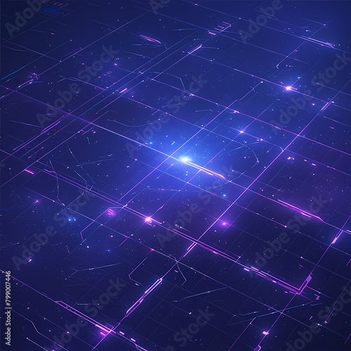 Ethereal Technology Ecosystem: Infinite Grid with Radiant Blue Glow and Dotted Design