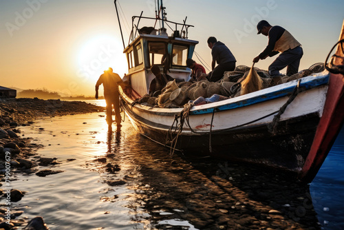 Wallpaper Mural A group of men stand confidently atop a boat as it cuts through the water, their faces determined and the wind whipping around them Torontodigital.ca