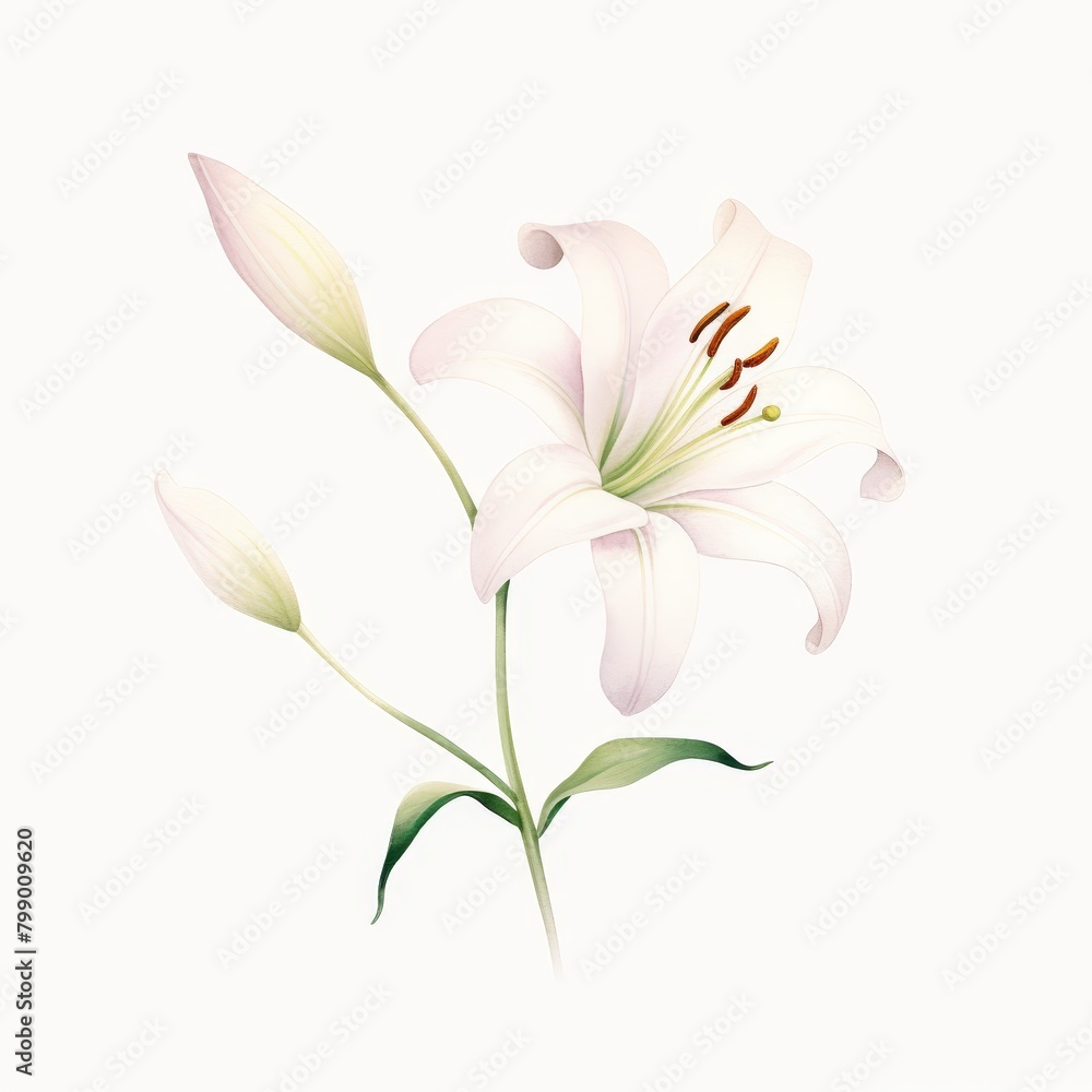 A watercolor painting of a white lily.