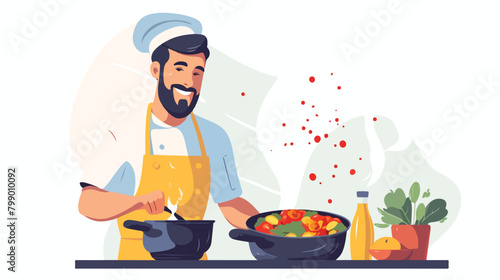 Male professional chef cooking food at kitchen of r