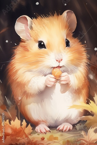 cute pet, hamster. cartoon drawing, water color style,
