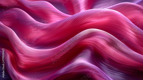  A black background bears a computer-generated wave composed of pink and purple hues, with a scarlet red center positioned at its heart