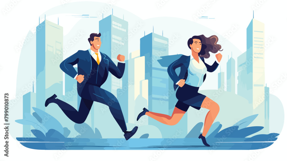 Man and woman at business race vector flat illustra