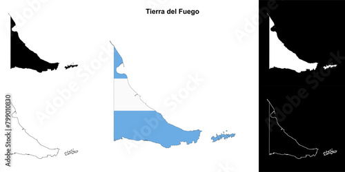 Tierra del Fuego province outline map set photo
