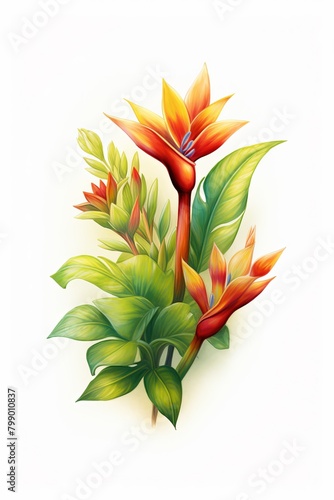 flora, tropical plants. cartoon drawing, water color style,