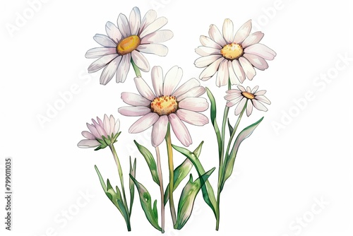 flower  daisies cartoon drawing  water color style 