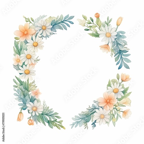 flower frame, daisy frame. cartoon drawing, water color style,