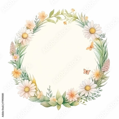 flower frame, daisy frame. cartoon drawing, water color style,