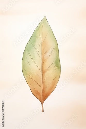 leaf, magnolia leaf. cartoon drawing, water color style,