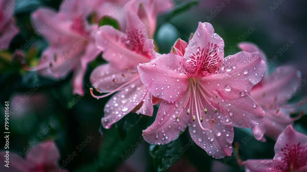 Pink flower covered in water droplets Pink flower covered in water droplets