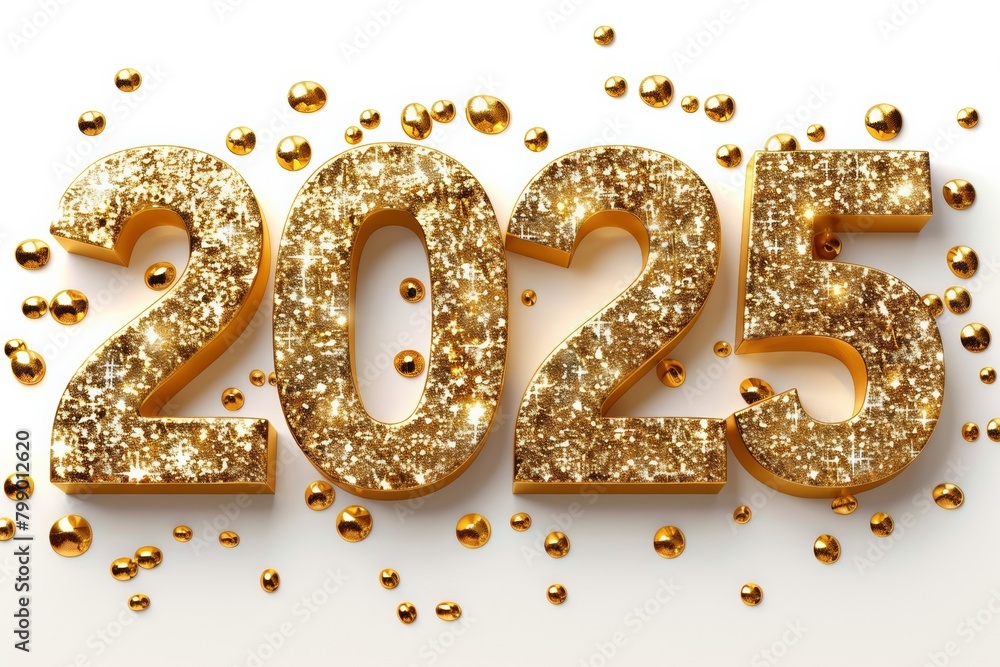 2025 Golden Sparkle Textured Numbers, New Year Glow, Luxury Design