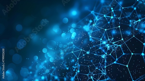 Vector design concept of geometric molecules on a dark blue background, symbolizing network communication technology.