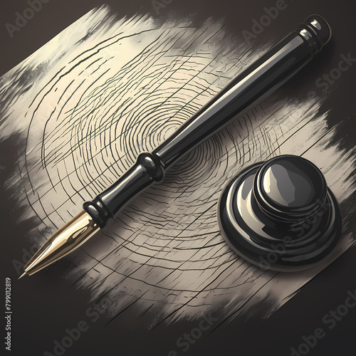 Identity Verification Concept: Close-Up of Fingerprint with Signing Pen on Paper Background for Social Security Number, Security Checkpoint, or Law Enforcement Use photo