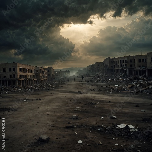 destroyed buildings, war, destruction of mankind, pollution