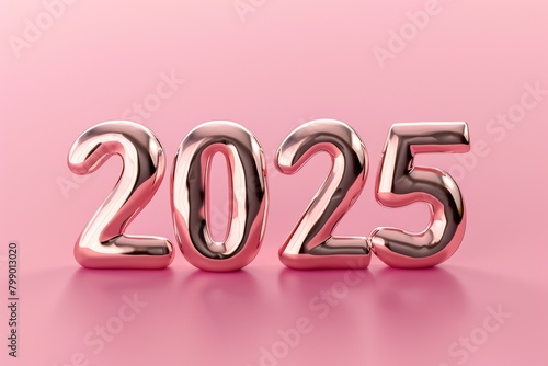 2025 Rose Gold Numerals, New Year Celebration on Pink, Festive Decoration