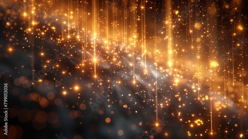   A black backdrop adorned with golden stars and a single blurred image of the same setup photo